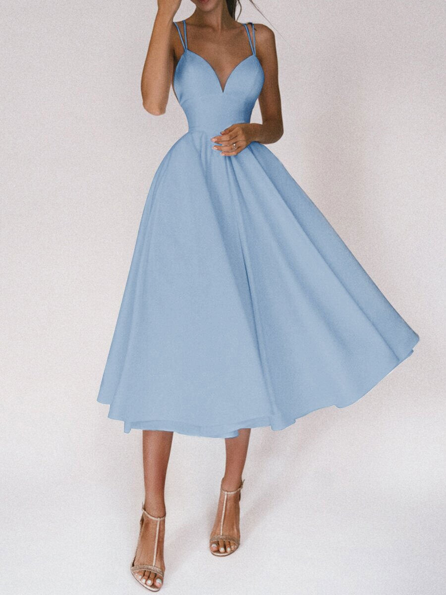 Damen A-Linien Kleid mit V-Ausschnitt und trägerlosem Design WW