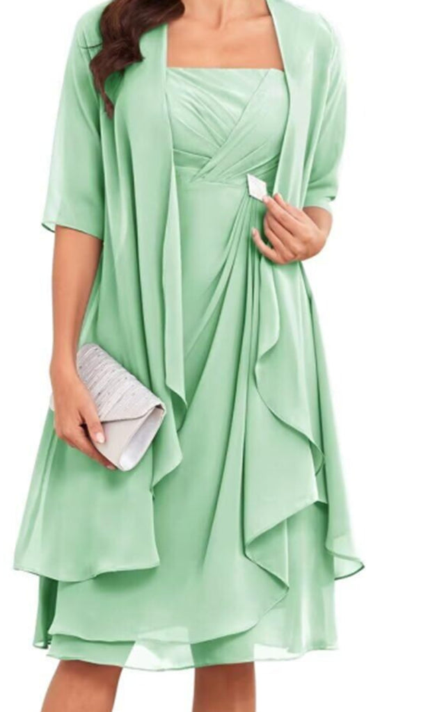 Damen festliches Maxikleid mit einem eleganten Wickeldesign und transparenter Ärmeln WW