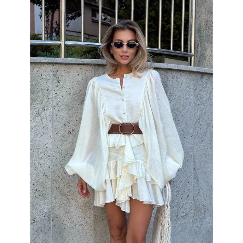 Damen Rüschenkleid mit weiten Ärmeln und modischen Details WW