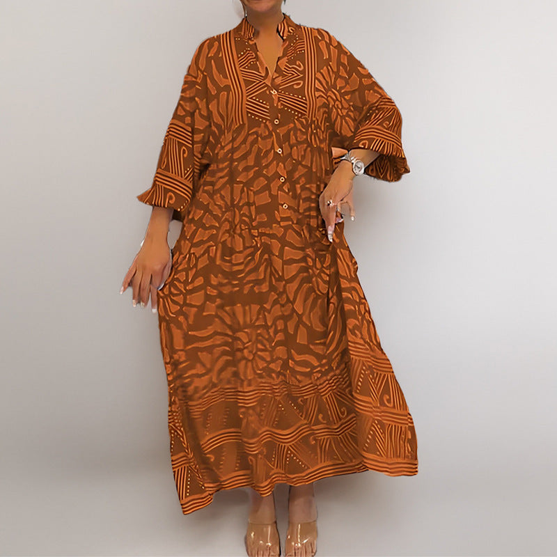 Damen Maxikleid mit modernem grafischem Design und elegantem V-Ausschnitt WW