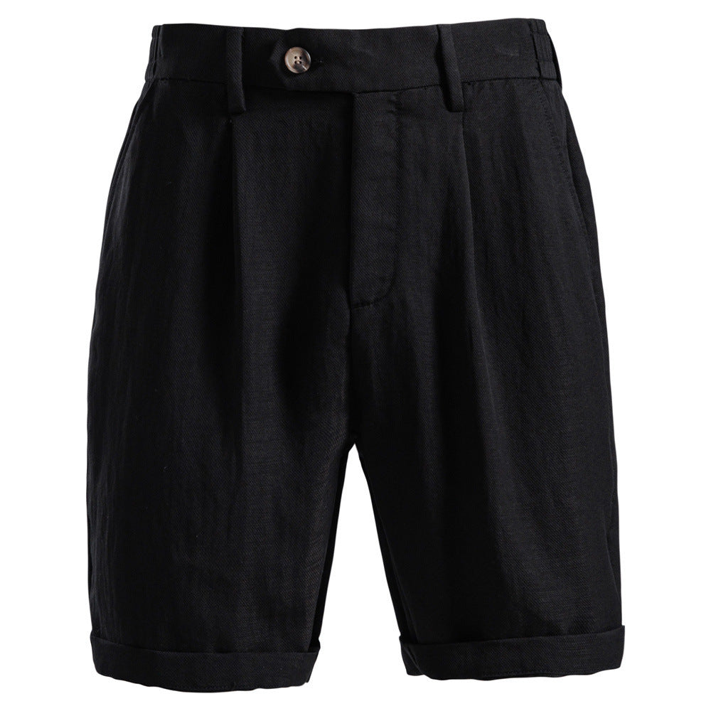 Herren nan lässige Leinenshorts mit Umschlag und Bundfalten W&W Mode