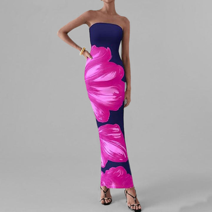 Anmutiges Blumenmuster Schulterfreies Figurbetontes Kleid W&W Mode