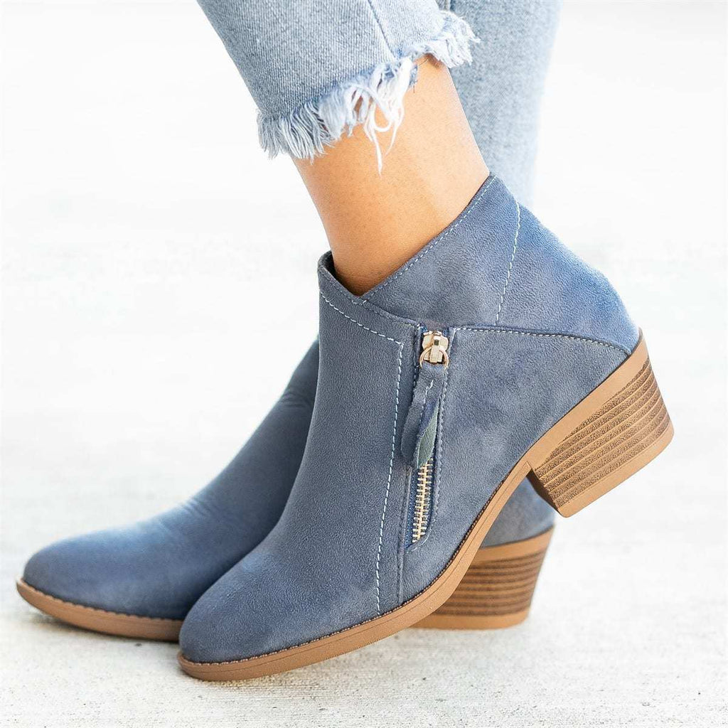 Damen Stiefeletten mit raffiniertem Reißverschluss und komfortablem Blockabsatz WW