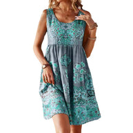Damen Sommerliches Tunika-Kleid mit floralen Mustern und schwingendem Rock WW