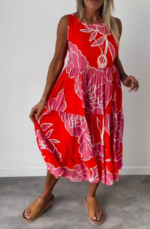 Damen geblümtes Midi-Kleid mit weitem Schnitt und luftiger Passform WW
