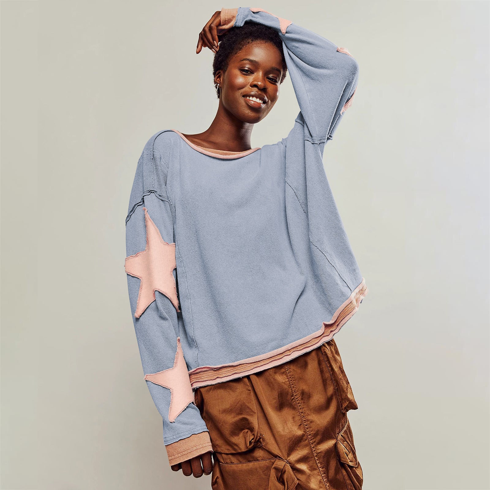 Damen lässiges Sweatshirt mit Sternen-Design und weitem Schnitt WW