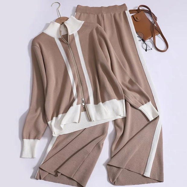 Damen Sportliches Strickensemble mit Reißverschluss WW