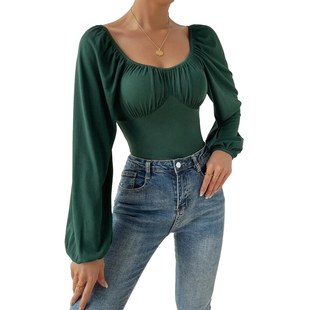 Damen Langarmbody mit Puffärmeln und schickem Ausschnitt WW