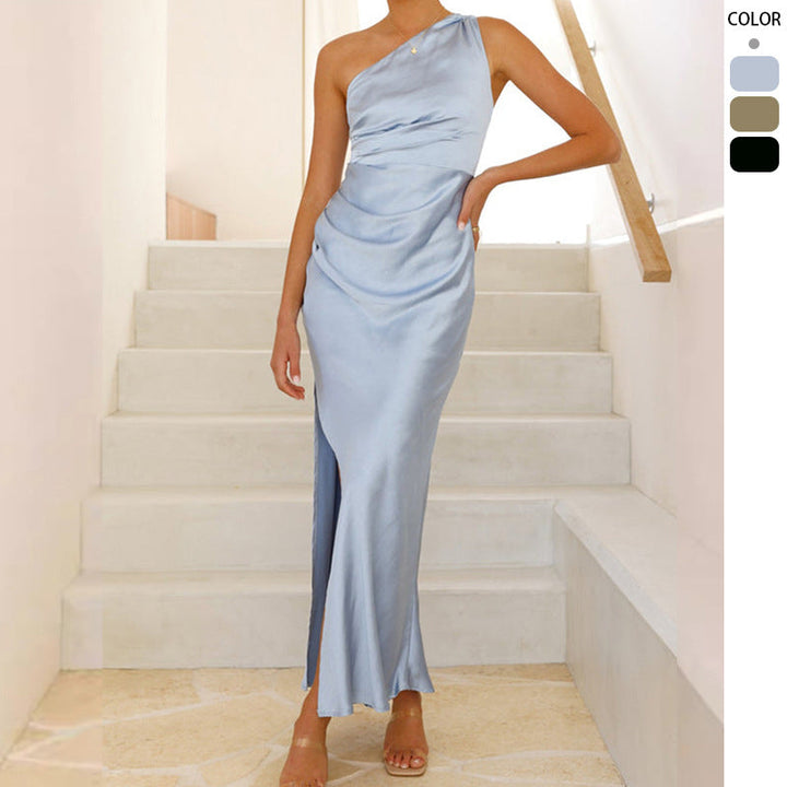 Damen Etuikleid mit asymmetrischem Ausschnitt und fließendem Schnitt W&W Mode