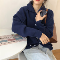 Damen bequemer Strickcardigan mit klassischem Kragen und Knopfverschluss WW