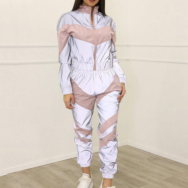 Damen Sportliches Windbreaker-Set mit modernem Farbblock-Design und elastischen Bündchen WW