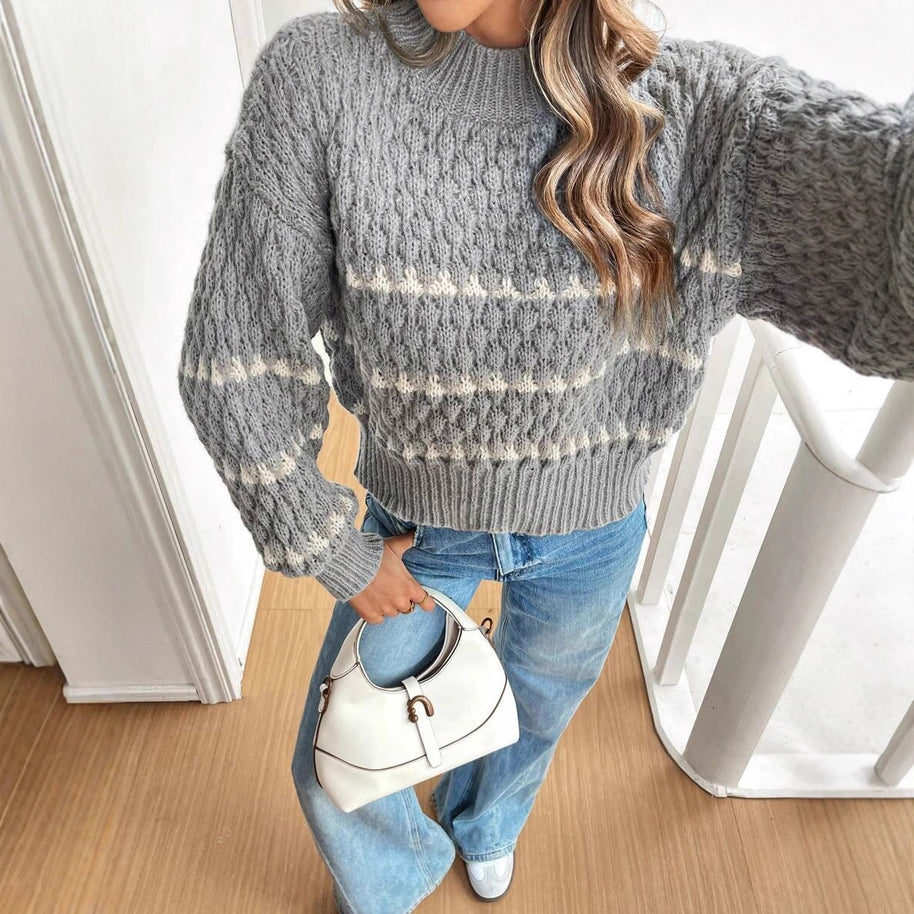 Damen Strickpullover mit strukturiertem Muster und hohem Kragen WW