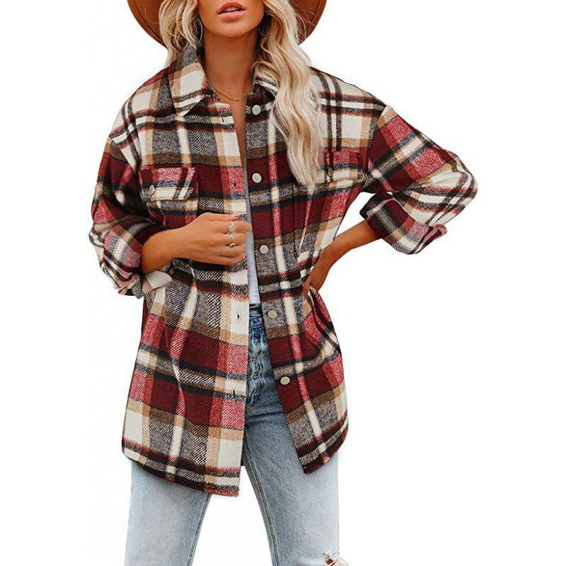 Damen Karobluse mit oversized Schnitt und Taschen WW