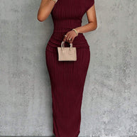 Damen Maxikleid mit asymmetrischem Schnitt und markanter Rippstruktur WW