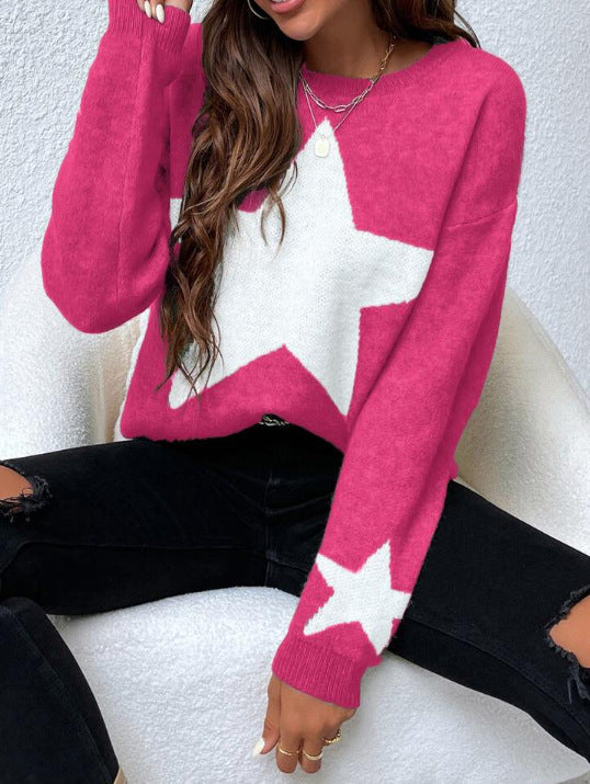 W&W Mode Big Stars Pullover Rundhals Sweatshirt