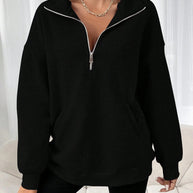Damen lässiger Sweatpulli mit halbem Reißverschluss und Seitentaschen WW