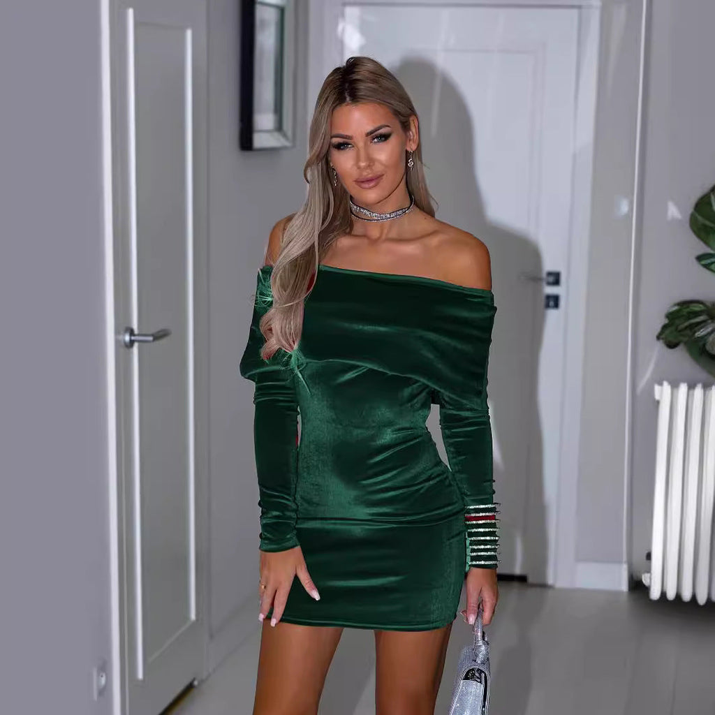 WW | Trägerloses Off-Shoulder Bodycon Samt Abendkleid