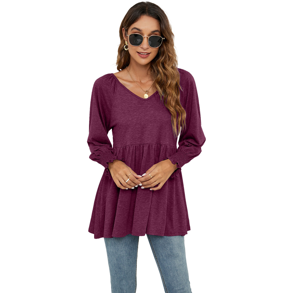 Damen V-ausschnitt Tunika mit Rüschendetails WW