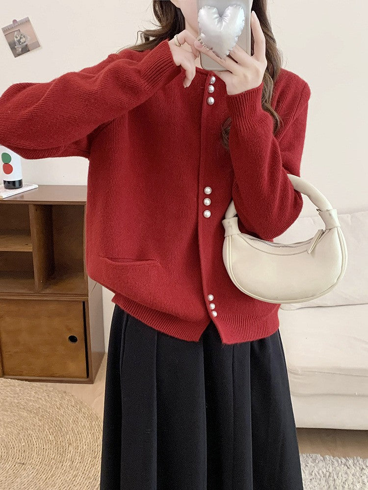 Damen Strickjacke mit eleganten Perlenknöpfen WW