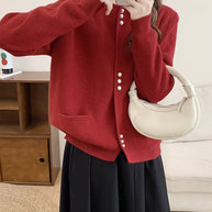 Damen Strickjacke mit eleganten Perlenknöpfen WW