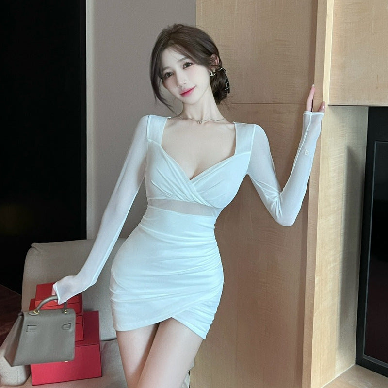 WW | Hollow Langarm Bodycon Kurzes Kleid