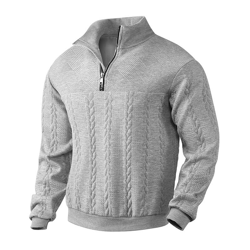 Herren Pullover aus strukturierter Baumwolle mit modernem Stehkragen und praktischen Reißverschluss WW
