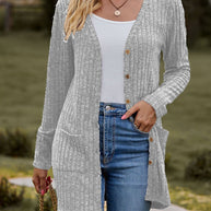 Damen Strickjacke mit elegantem Rippenmuster und praktischen Taschen WW