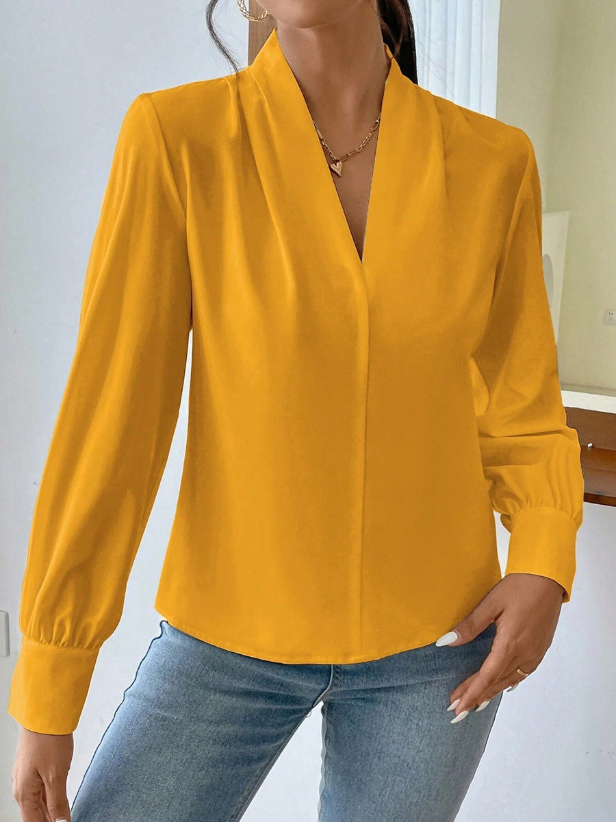W&W Mode | Satinbluse Mit V-ausschnitt Und Puffärmeln Für Damen