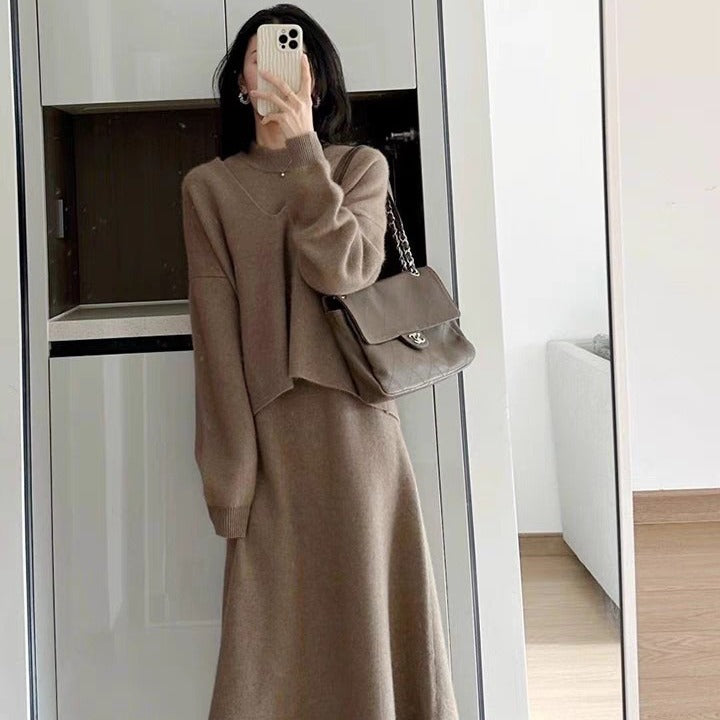 Damen Strickensemble mit weitem Schnitt und V-Ausschnitt WW