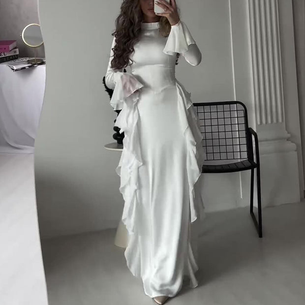 WW | Langärmliges Rüsch-Maxikleid