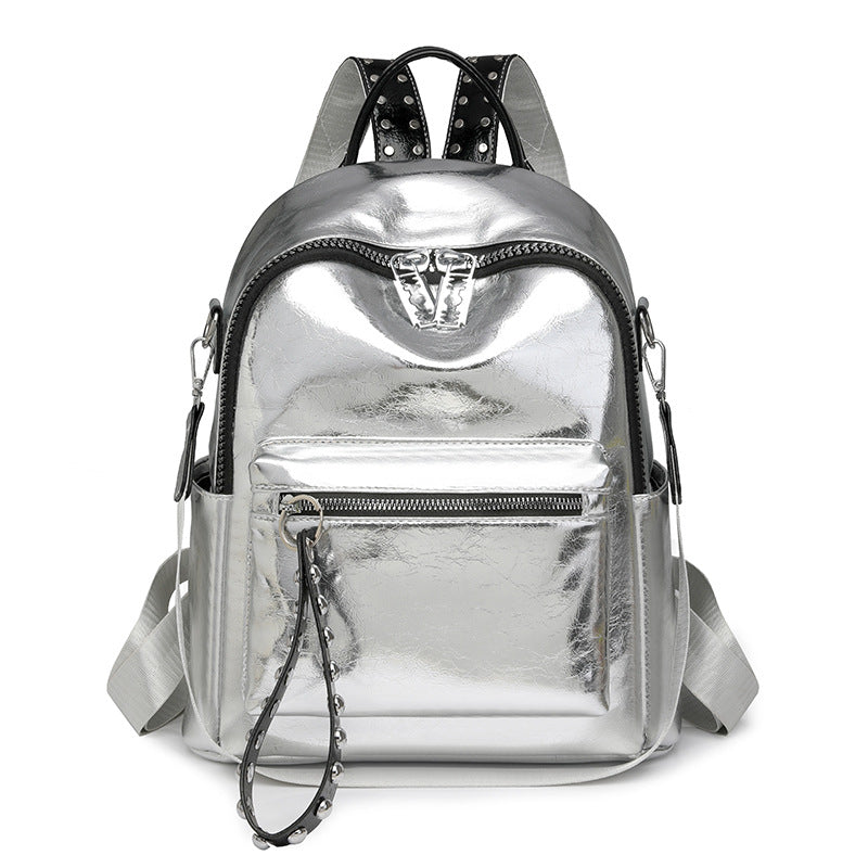 W&W Mode | Rucksack - Silber - Hochwertiges Leder mit Polyester-Futter