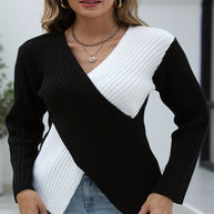Damen asymmetrisches Strickoberteil mit eleganter V-Front WW