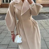 Damen Maximaler Oversized Mantel mit Schulterschultern und Doppelreihe WW