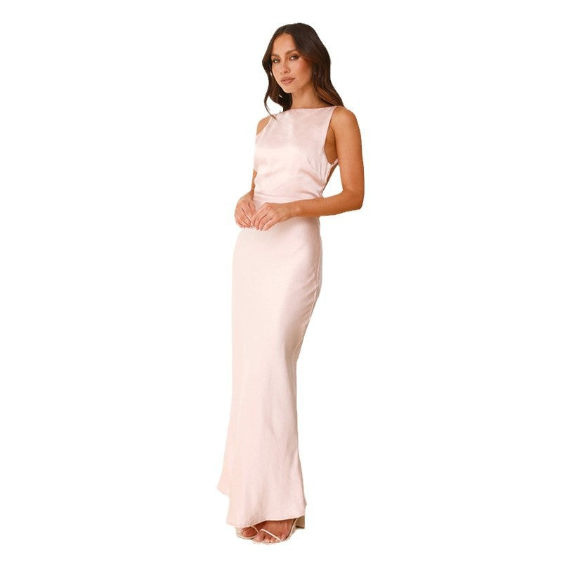 Damen Satin Maxikleid mit elegantem Schnitt und hohem Schlitz WW