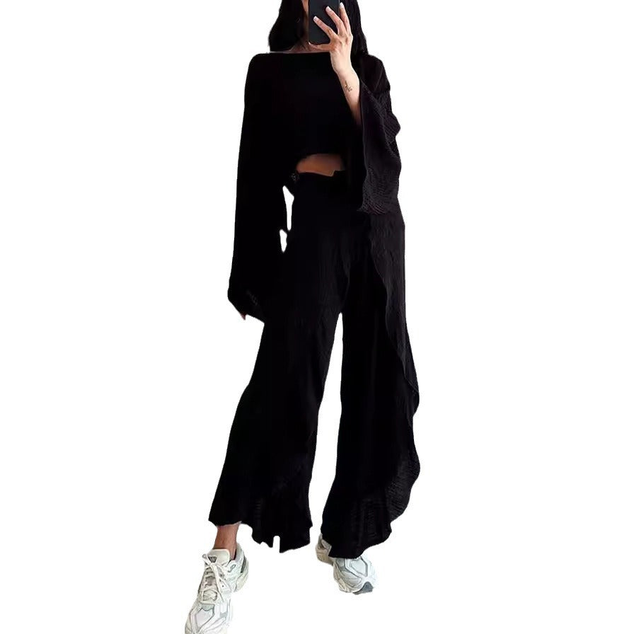 Damen Lässiges Zweiteiliges Set mit oversize Oberteil und weiten Hosen WW