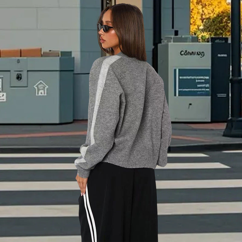 Damen sportlicher Strickpullover mit modischem Streifenmuster WW