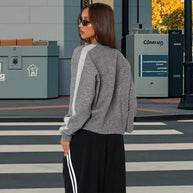 Damen sportlicher Strickpullover mit modischem Streifenmuster WW