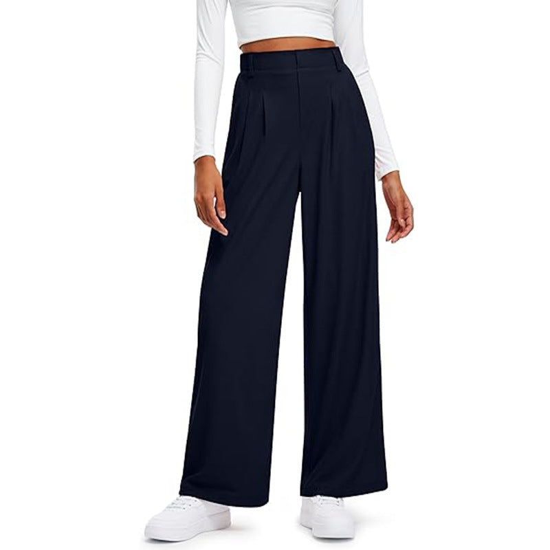 Damen weite, gefaltete Anzughose mit hohem Bund und eleganten Falten WW