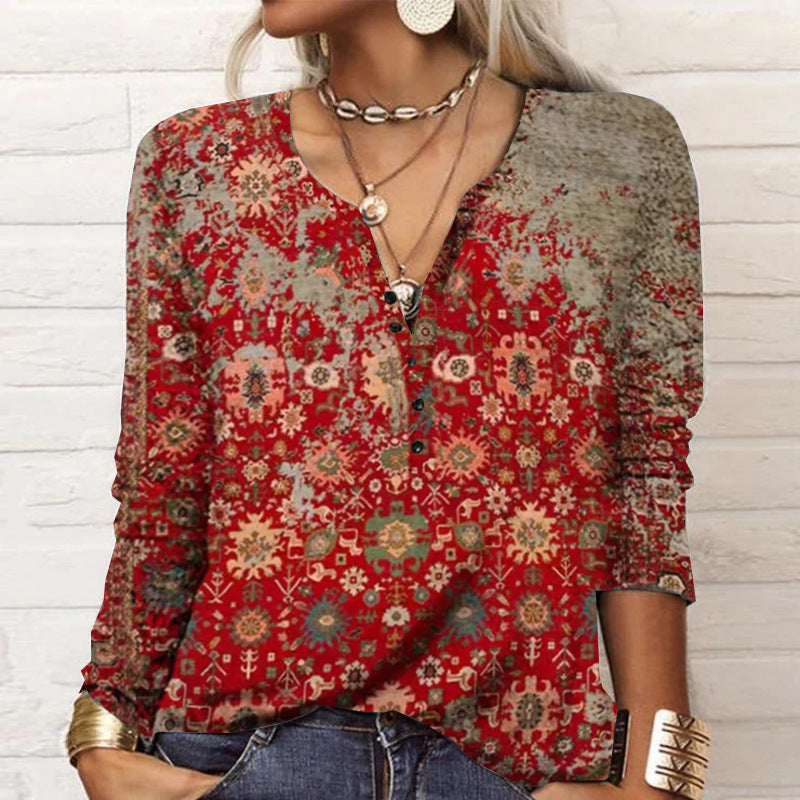 Damen Langarmshirt mit detailliertem Druck und Knopfleiste WW