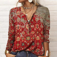 Damen Langarmshirt mit detailliertem Druck und Knopfleiste WW