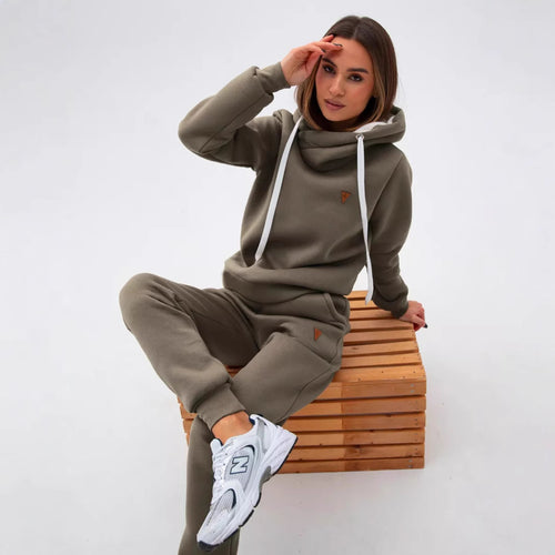 Damen Sportliches Hoodie-Set mit hohem Kragen WW