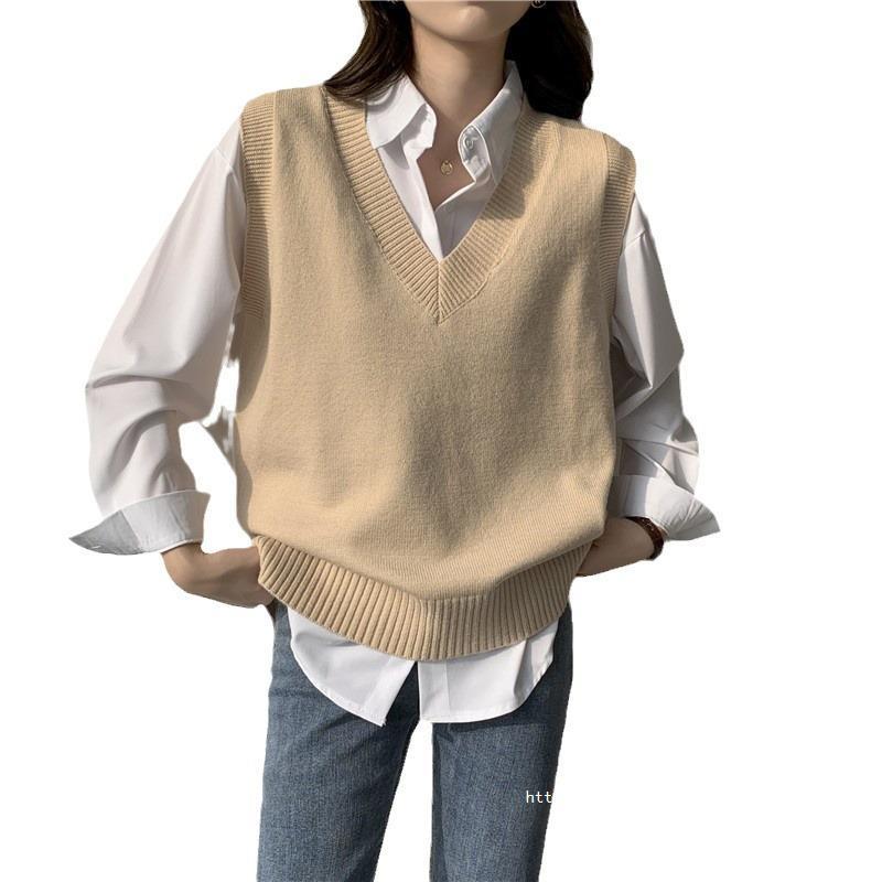 Damen Ärmellose Strickweste mit V-Ausschnitt und Rippdetails WW