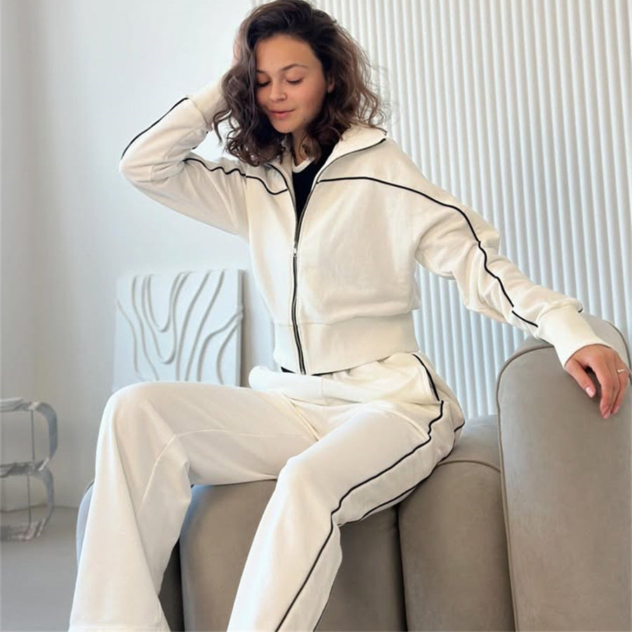 Damen sportliches Freizeitanzug-Set mit stylischem Schnitt und Kontrastnähten WW