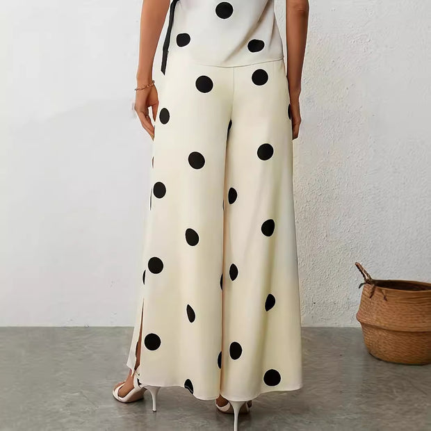 Damen Weite, luftige Polka-Dot Palazzohose mit eleganten Seitenschlitzen WW