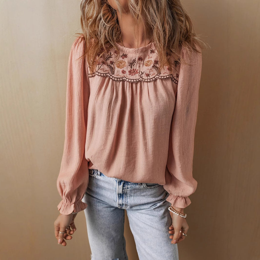 Damen Bluse mit kunstvoller Stickerei und lässigem Schnitt WW