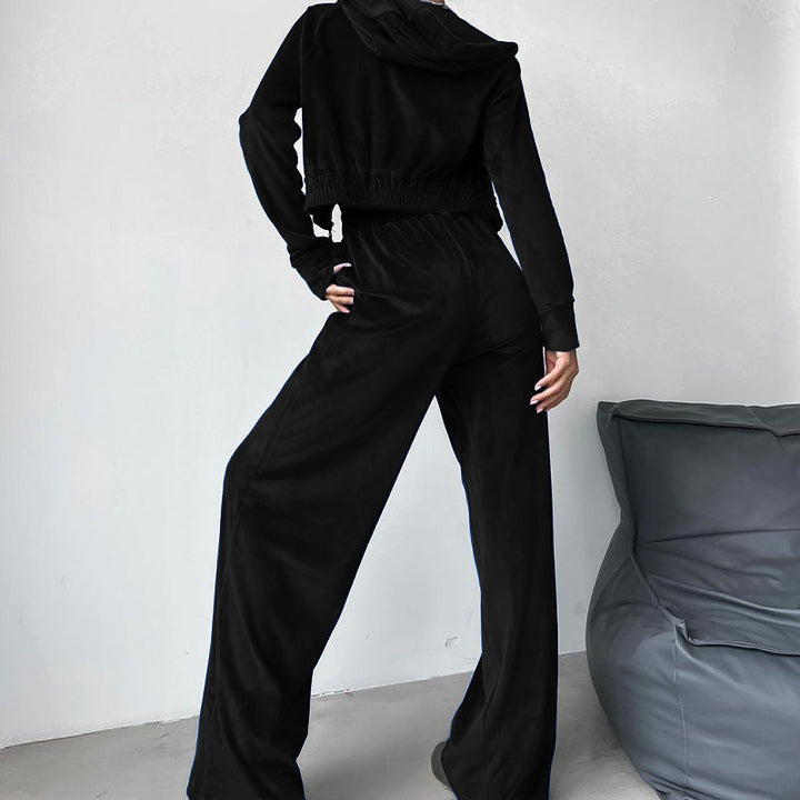 Damen Sportliches Freizeit-Set mit lässiger Kapuzenjacke und weit geschnittenen Hosen W&W Mode