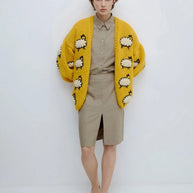 Damen Strickjacke mit einzigartigem Schafdesign und lässigem Schnitt WW