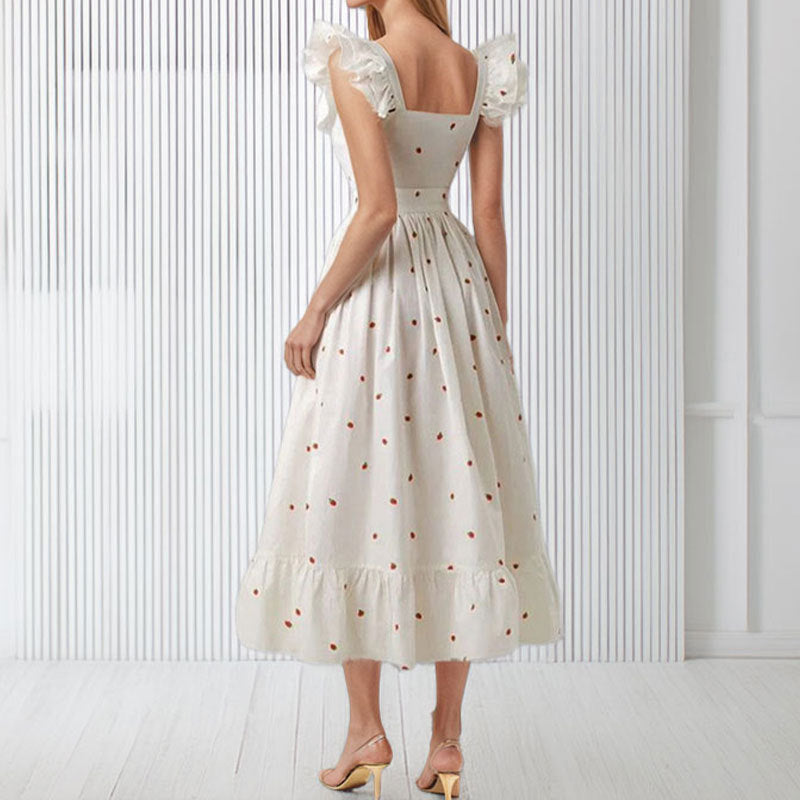 Damen Maxikleid mit Rüschendetails und knöpfbarem Oberteil W&W Mode