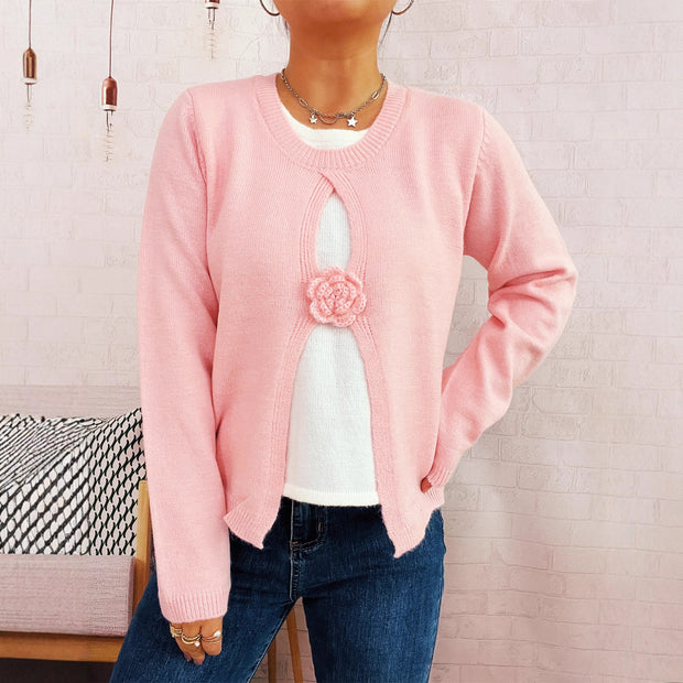 Damen Strickjacke mit verspieltem Blüten-Detail WW