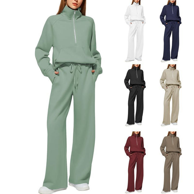 Damen Sportliches Fleece-Kombinationsset mit hohem Kragen und seitlichen Taschen WW